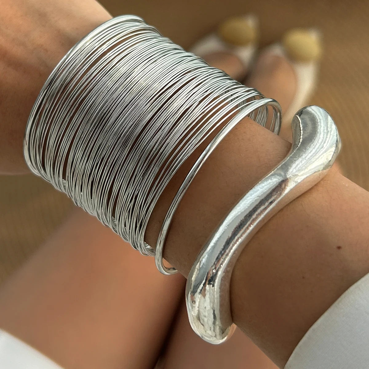 Lazourd Ingemark Exaggerated Multilayer Thin Wire Open Bangle