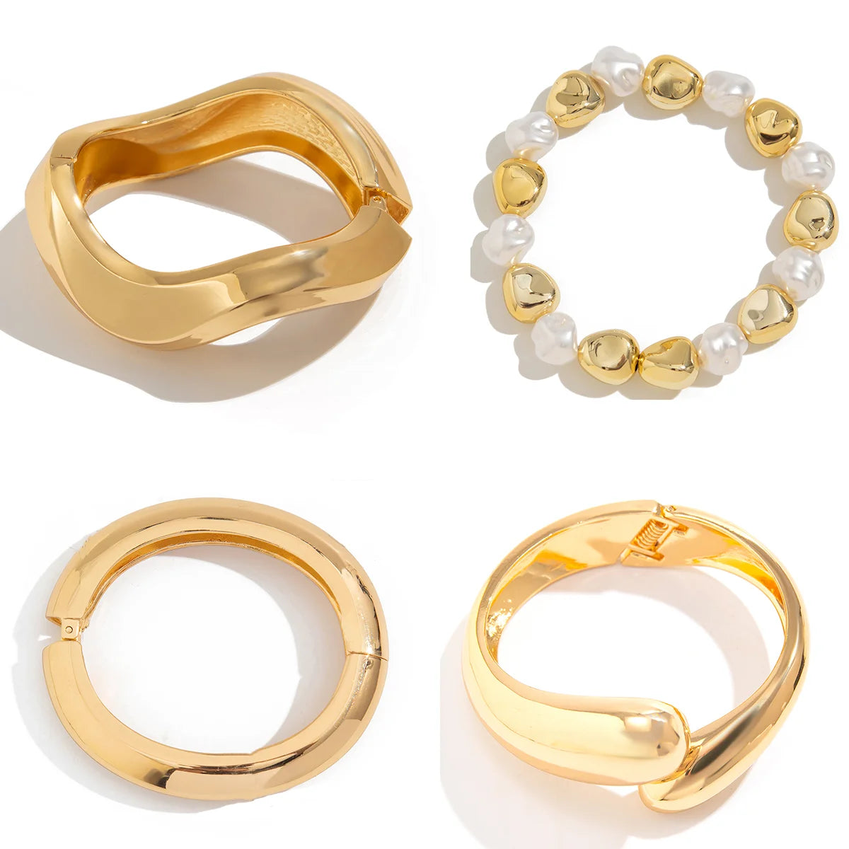 Lazourd Ingemark Exaggerated Retro Imitation Pearl Metal Bangles