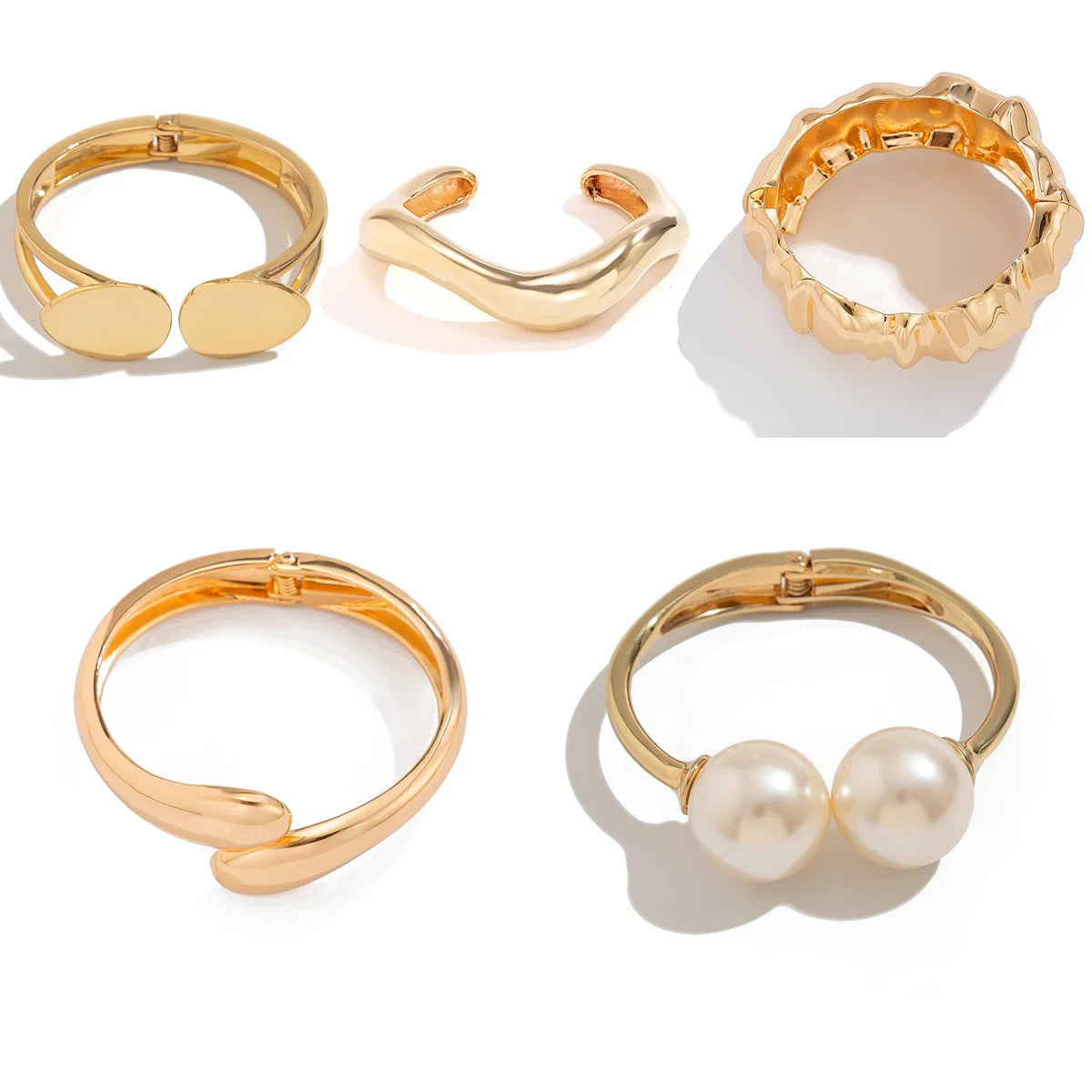 Lazourd Ingemark Creative Trendy Gold Color Metal Wide Cuff Bracelets