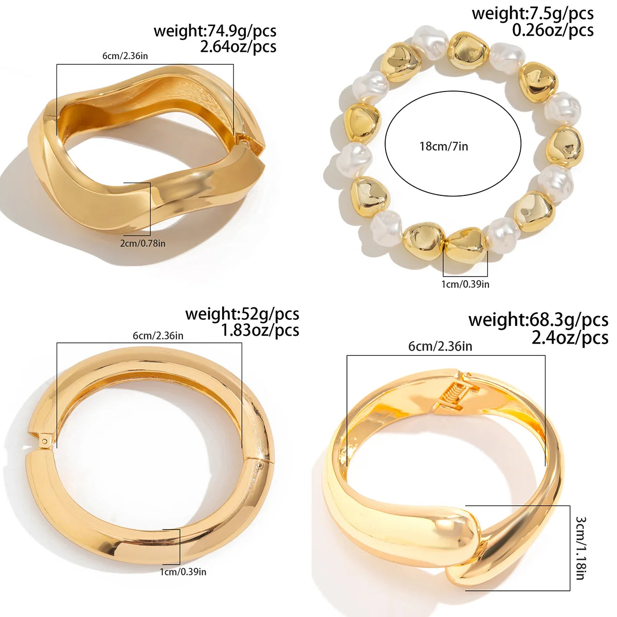 Lazourd Ingemark Exaggerated Retro Imitation Pearl Metal Bangles