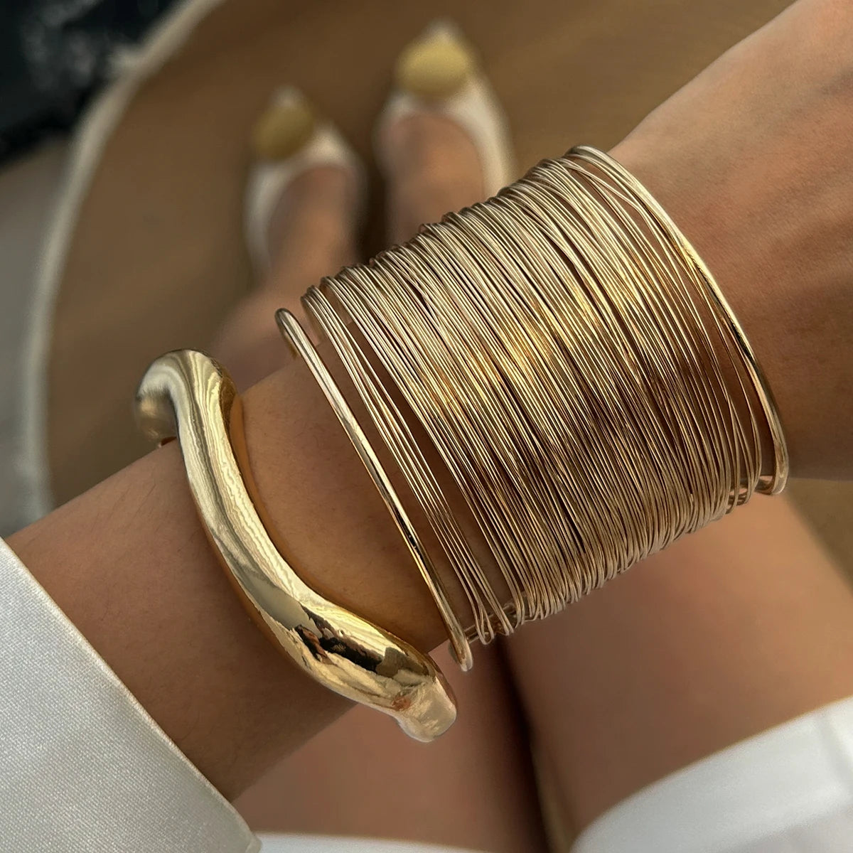 Lazourd Ingemark Exaggerated Multilayer Thin Wire Open Bangle
