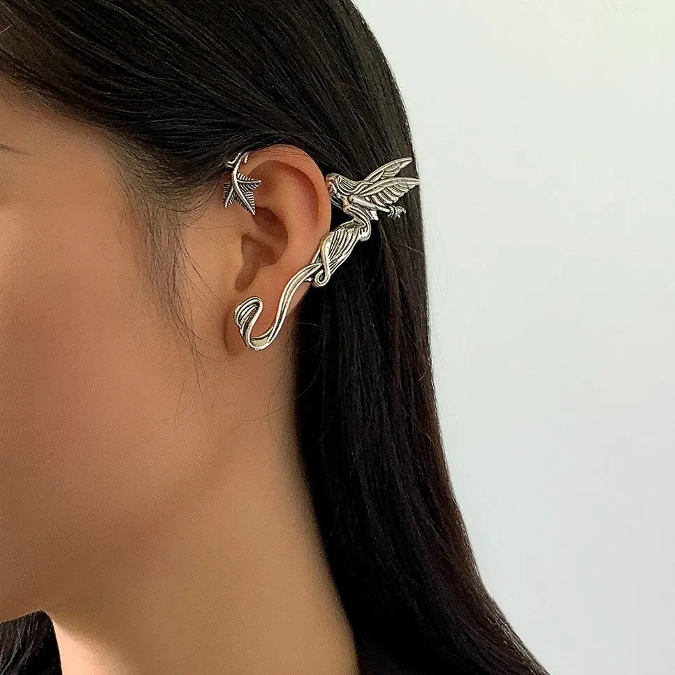 Lazourd 1PC Goth Fairy Demon Elf Wing Ear Cuff No Piercing Earrings