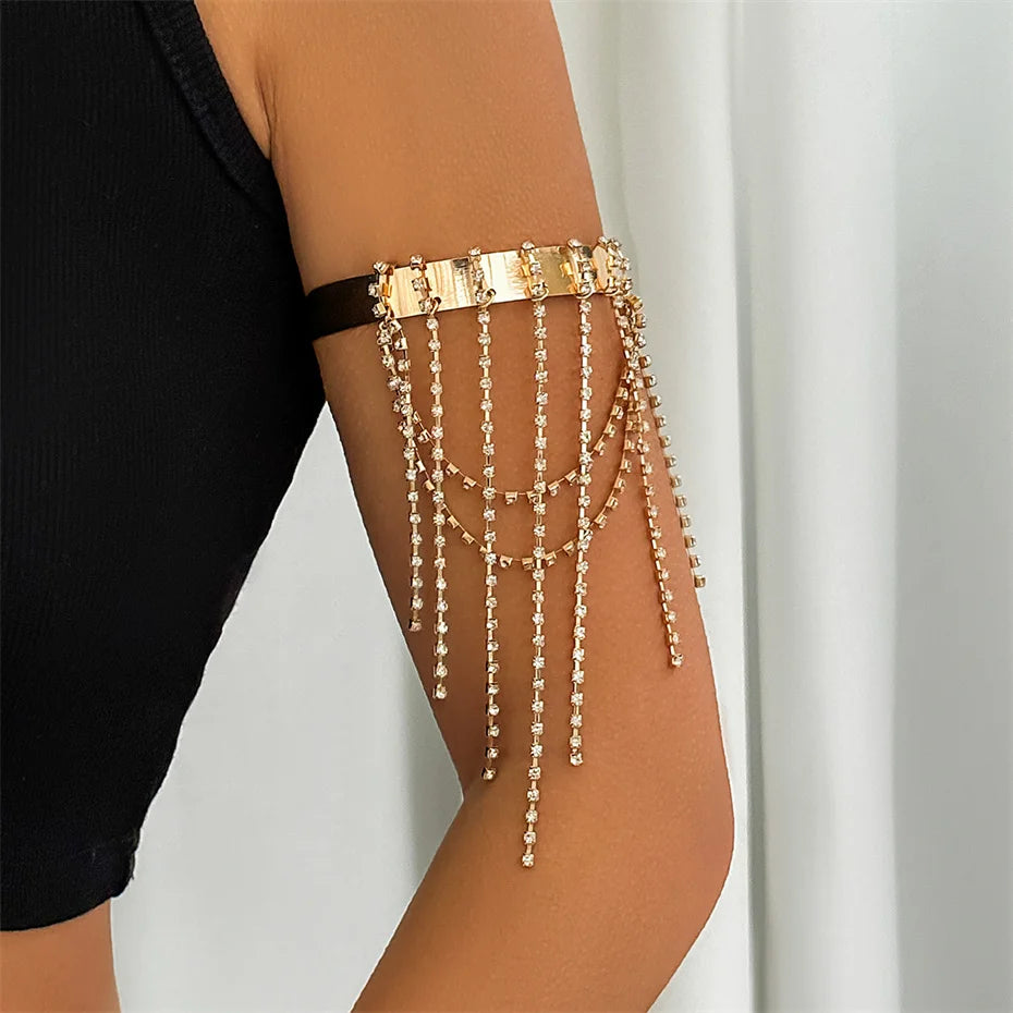 Lazourd Ingemark Creative Retro Multilayer Rhinestone Tassel Link Pendant Upper Arm Bracelet