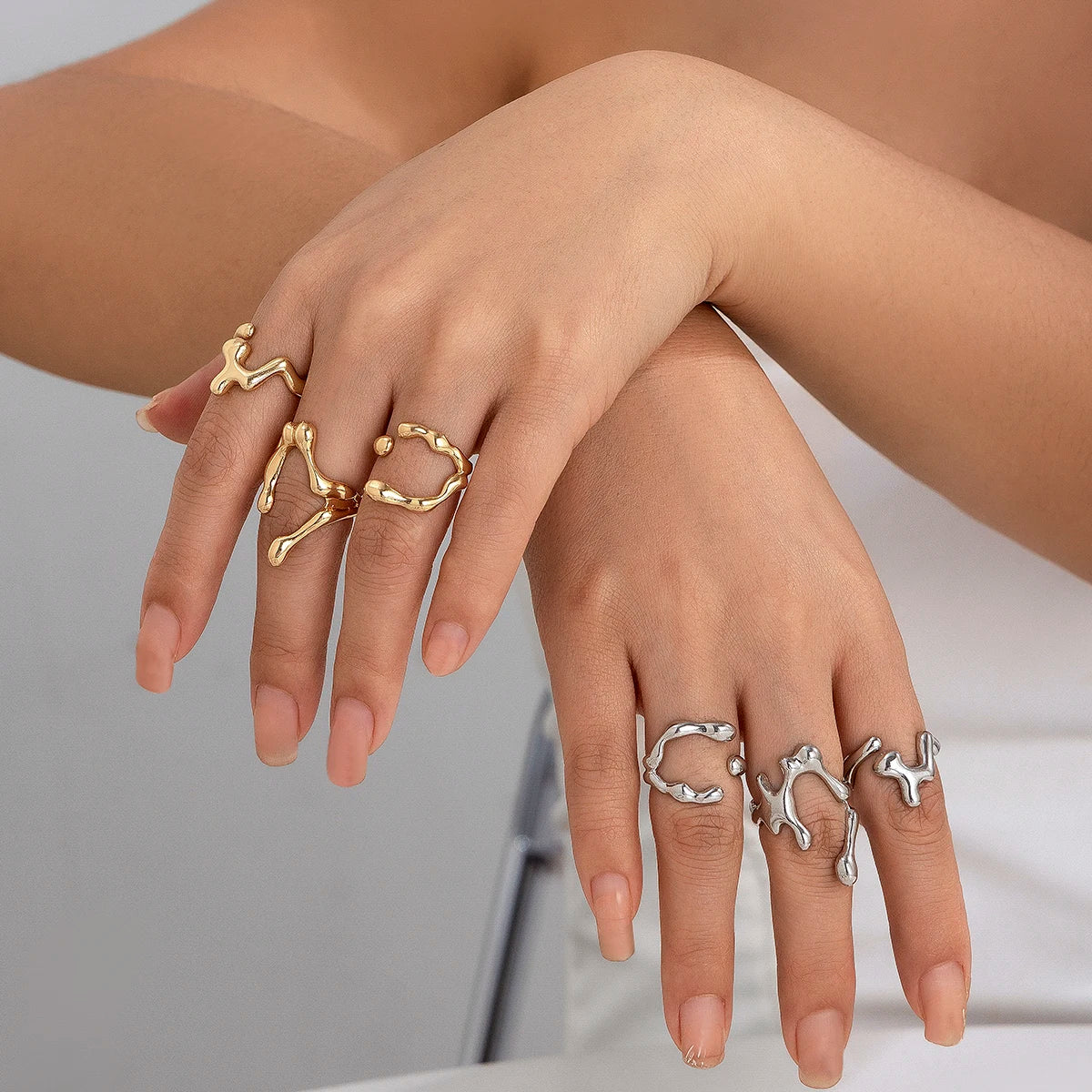 Lazourd Ingemark 3Pcs Unique Irregular Smooth Rings Set