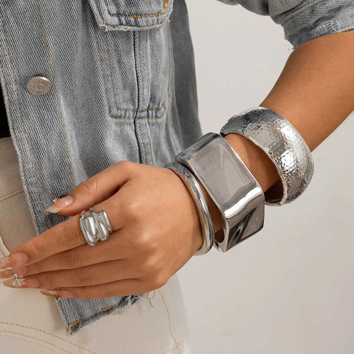 Lazourd Ingemark Exaggerated Punk Irregular Wide Cuff Bangle