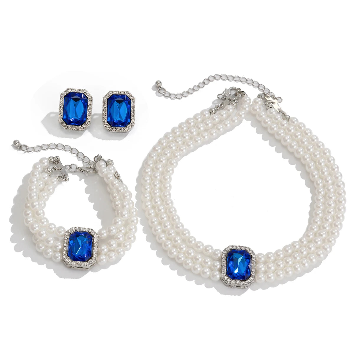 Lazourd Ingemark Elegant Multilayer Imitation Pearl Rhinestone Chain Necklace Bracelet Stud Earrings