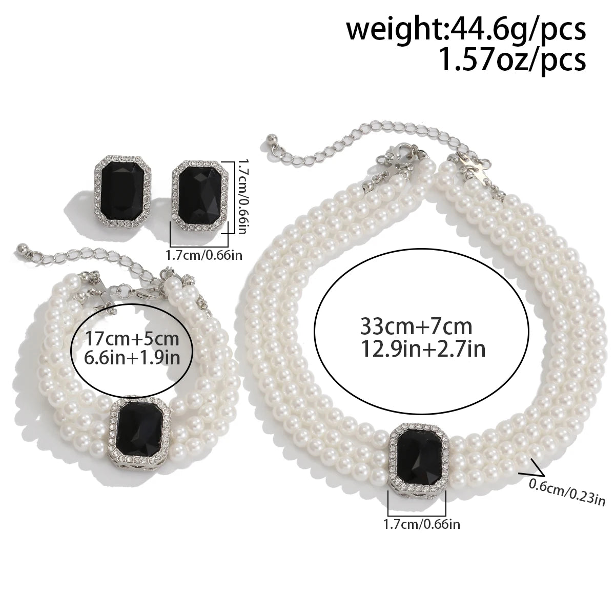 Lazourd Ingemark Elegant Multilayer Imitation Pearl Rhinestone Chain Necklace Bracelet Stud Earrings