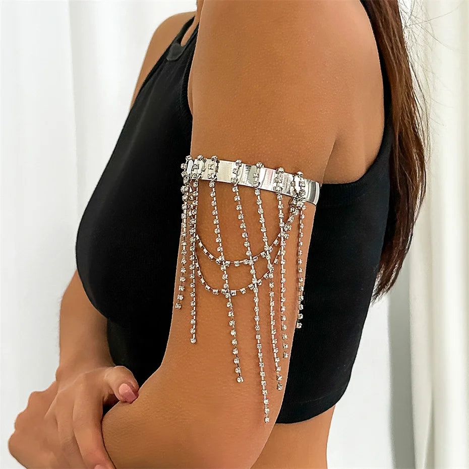 Lazourd Ingemark Creative Retro Multilayer Rhinestone Tassel Link Pendant Upper Arm Bracelet