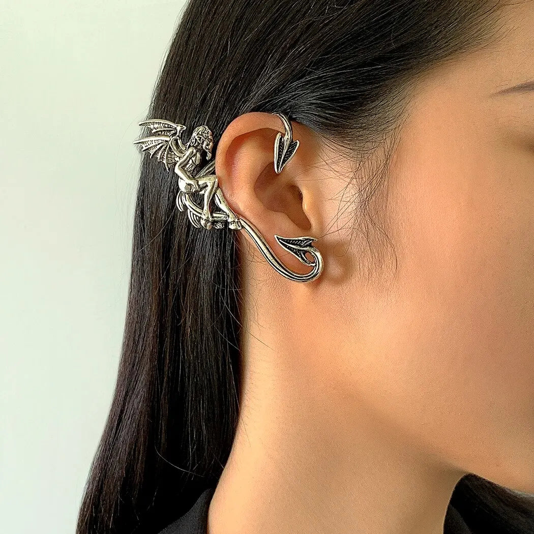 Lazourd 1PC Goth Fairy Demon Elf Wing Ear Cuff No Piercing Earrings
