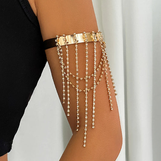 Lazourd Ingemark Creative Retro Multilayer Rhinestone Tassel Link Pendant Upper Arm Bracelet