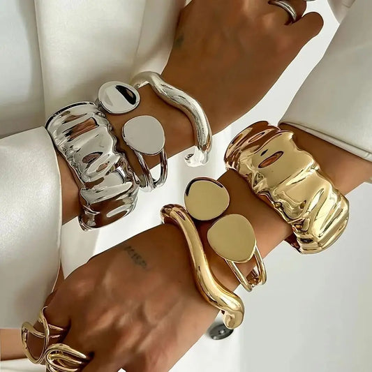 Lazourd Ingemark Creative Trendy Gold Color Metal Wide Cuff Bracelets